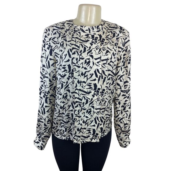 Vintage Fit-Yuel Women’s Black & White Abstract Print Long Sleeve Blouse - Picture 1 of 8